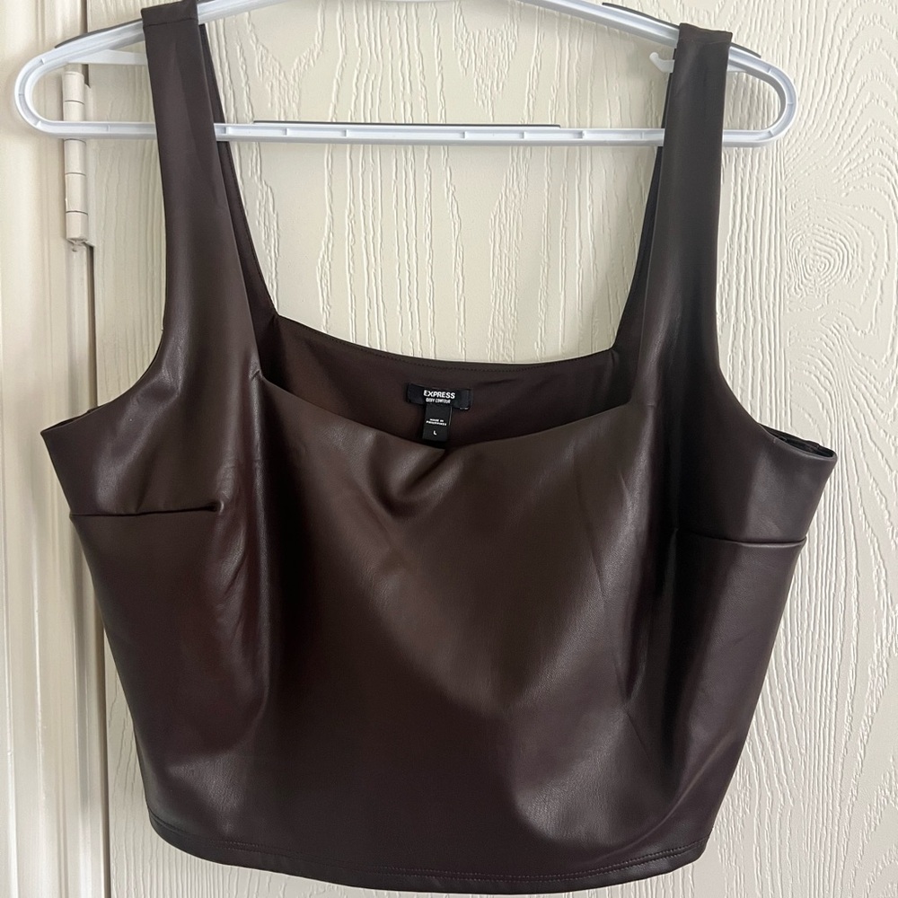Express Dark Brown Leather Women's Crop Top